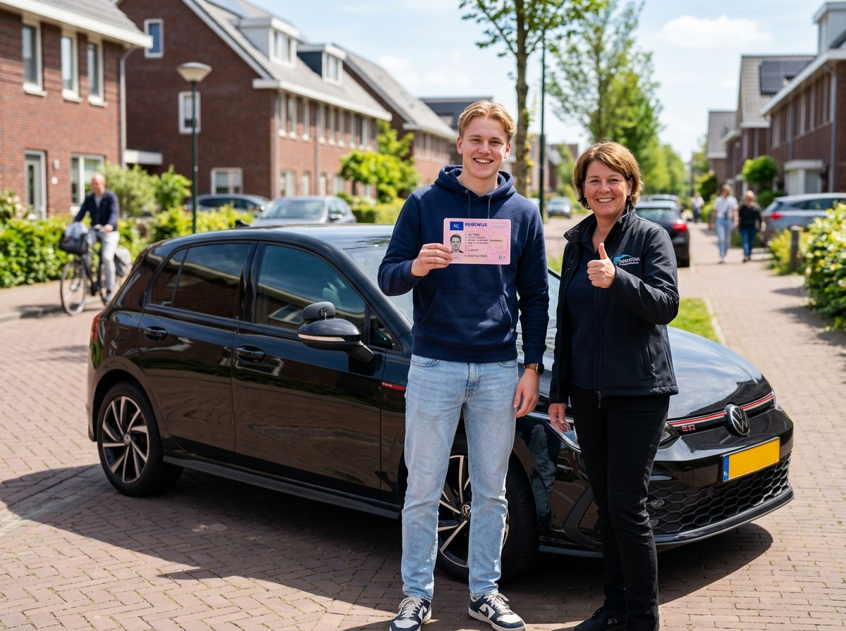 Geslaagde leerling met rijbewijs